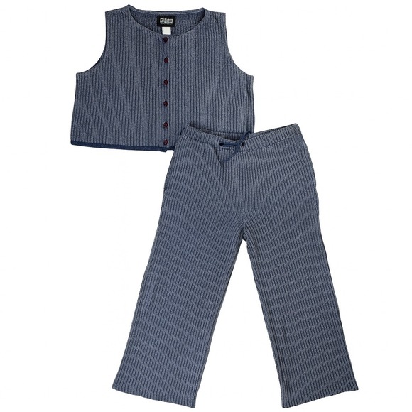 Eileen Fisher Other - Eileen Fisher 90s Cotton Rib Knit Two Piece Set Top & Pants Blue Women's S 8USA